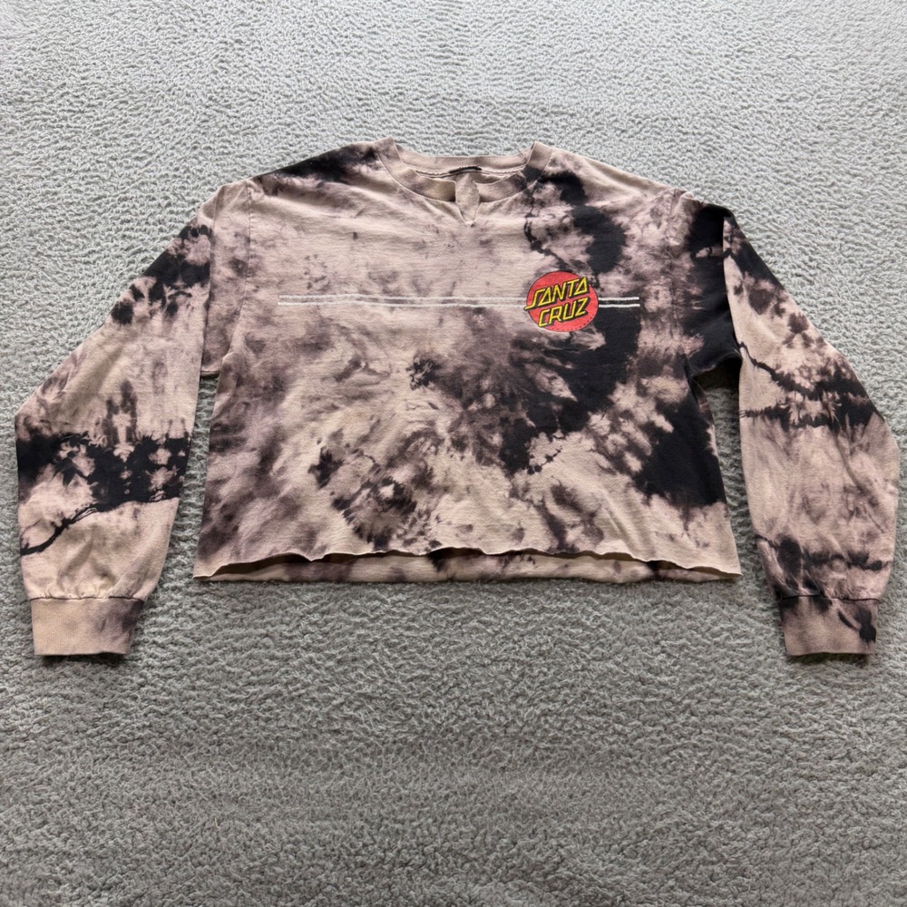 Santa Cruz Long Sleeve T-Shirt Women M Black Tie Dye Fair Distressed Crop Top